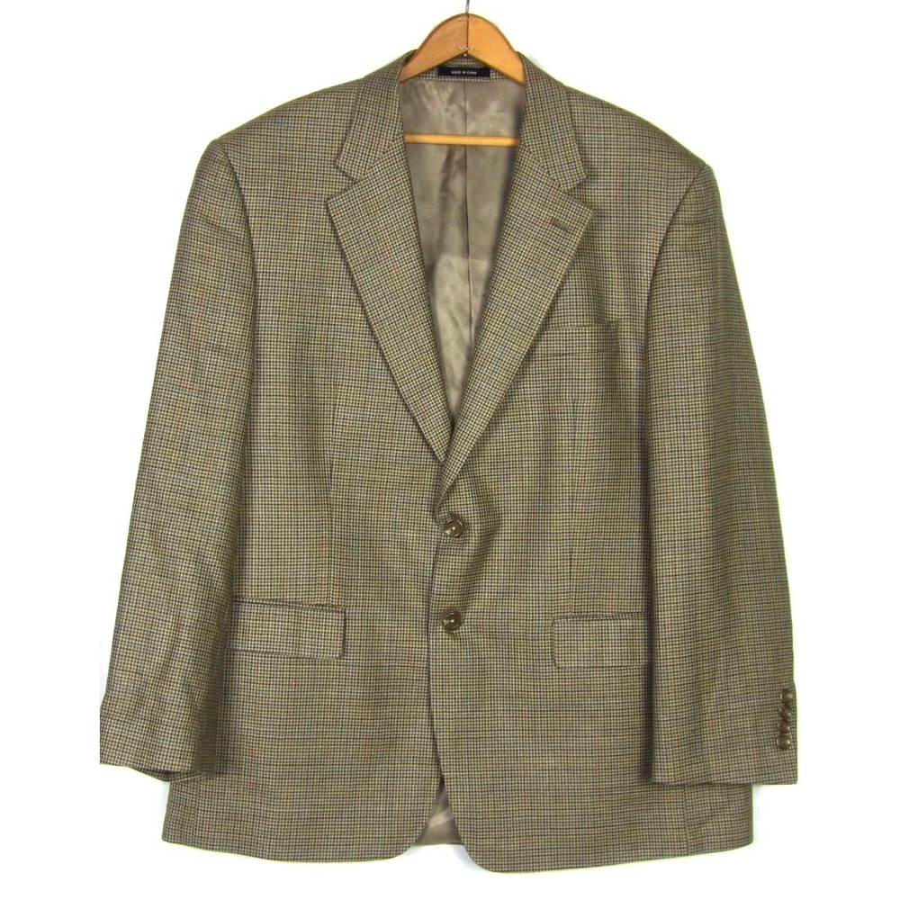 LAUREN Ralph Lauren 2 Button Wool/Silk Houndstooth Plaid Blazer Men's 44R